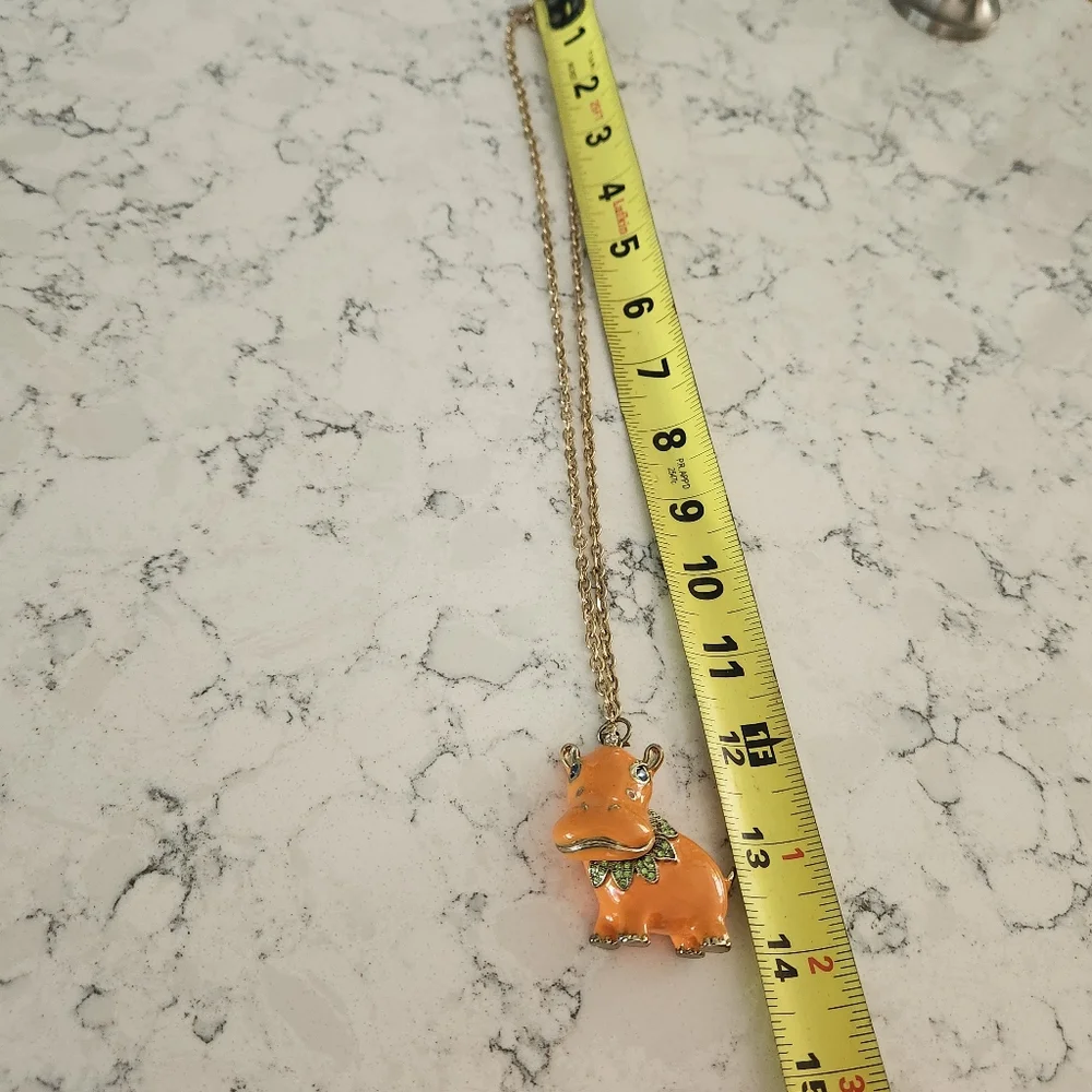 Beeline Vintage Mod Enamal Orange Hippo Circa 60's 70’s Gold Tone Necklace - Picture 6 of 8